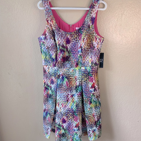 New York & Co. Watercolor Honeycomb Art To Wear Fit & Flare Dress Size 10 NWT - Picture 2 of 9